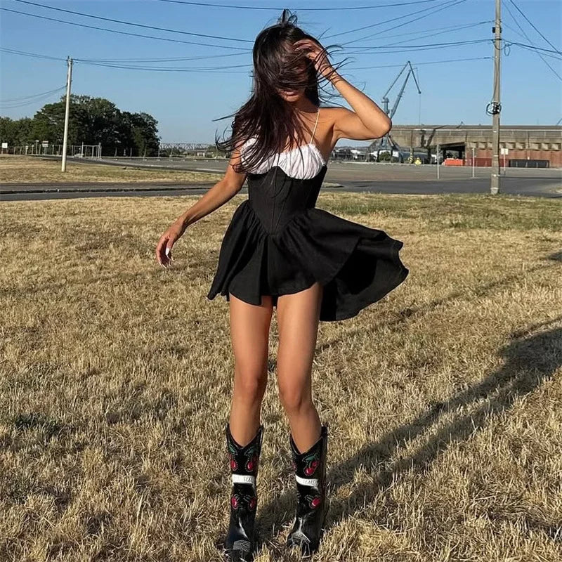 Mesh Cami Two Tone Frill Mini Dress