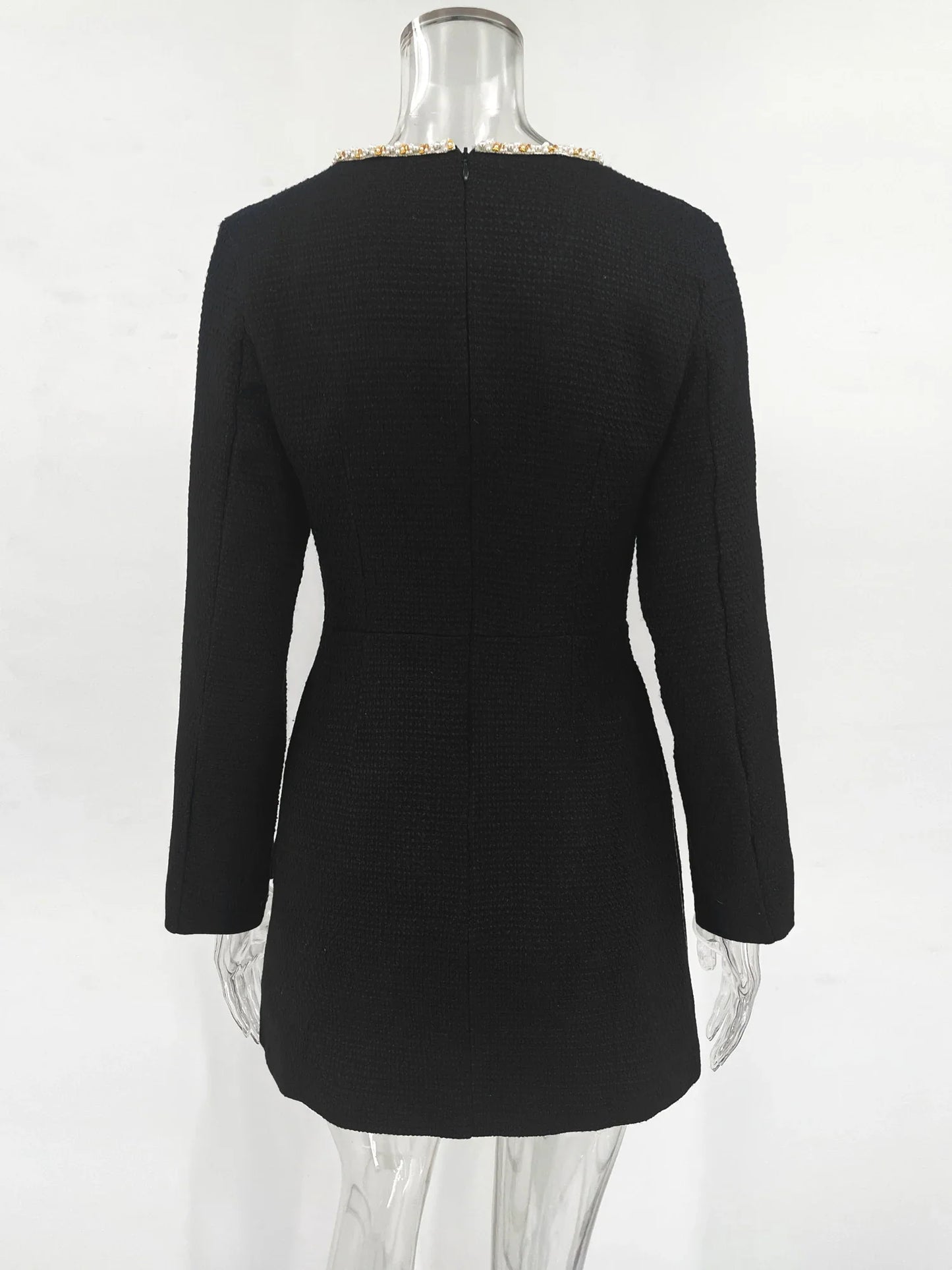 Tweed Solid Beaded Seam Mini Dress