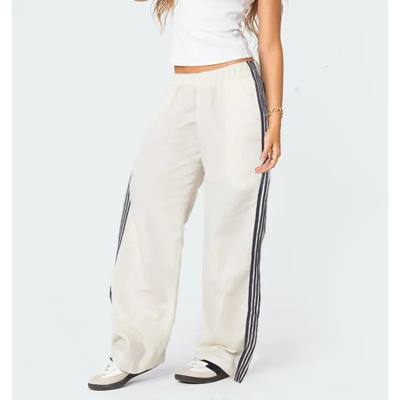 Wide Side Striped Low Waist Sweatpants