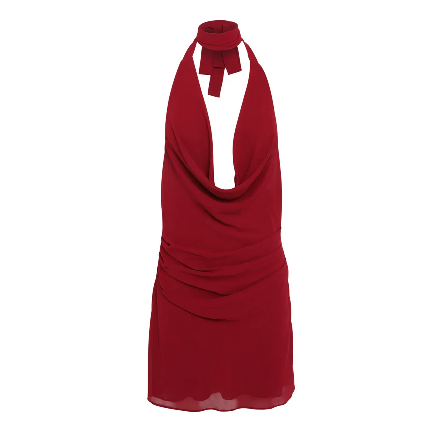 Halter Cowl Solid Short Mini Dress