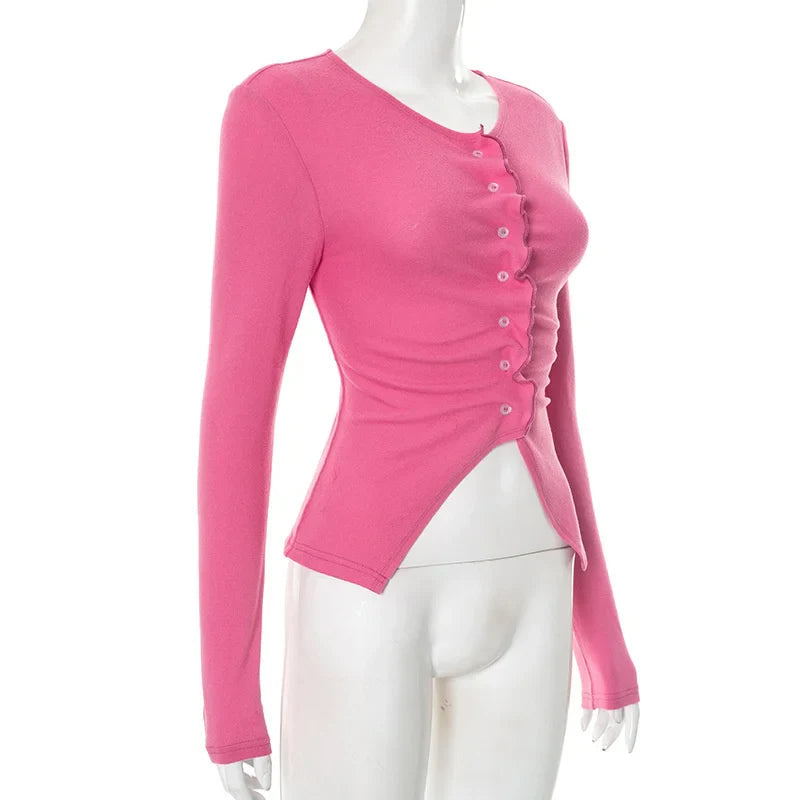 Round Neck Buttoned Crop Top