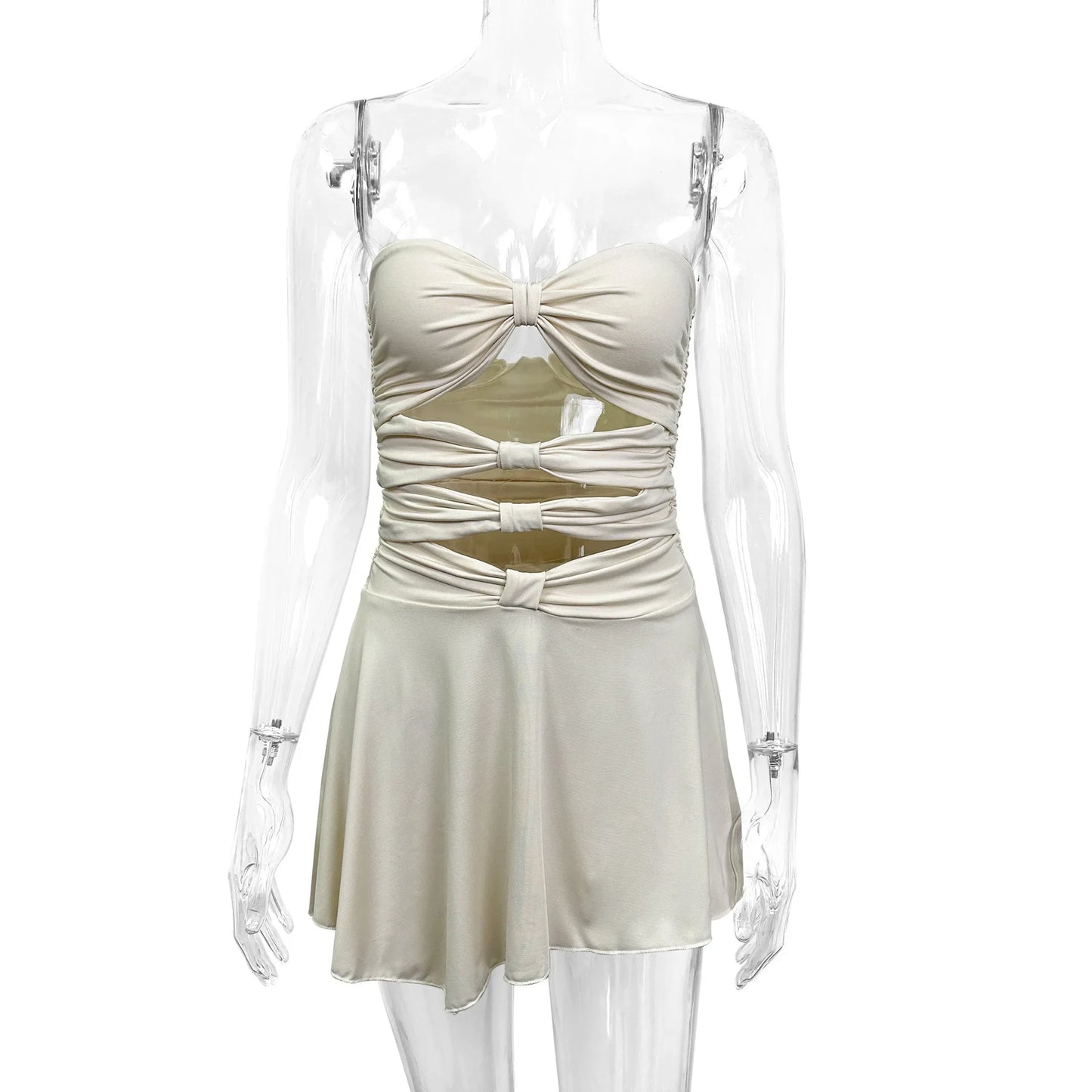 Cream Sleeveless Hollow Out  Mini Dress