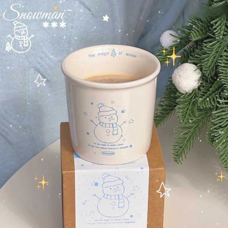 Original Christmas Cup Hand Drawn Snowman Ceramic Mark Breakfast Coffee Cup Christmas Gift Box for Girls Gift Cup