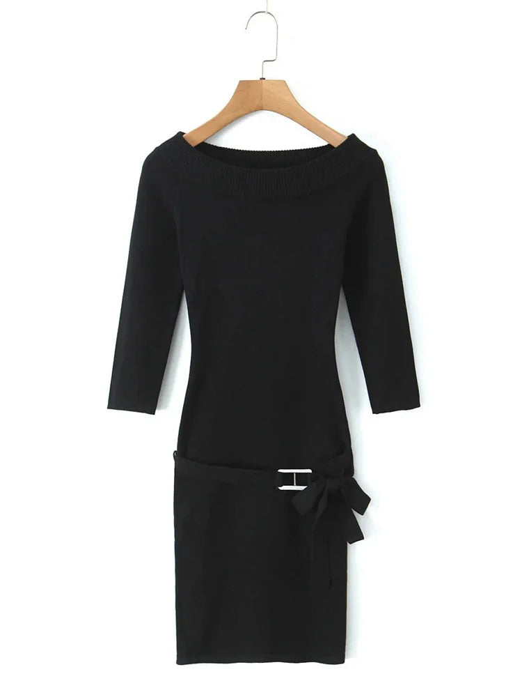 Striped Knit Off-shoulder Mini Dress