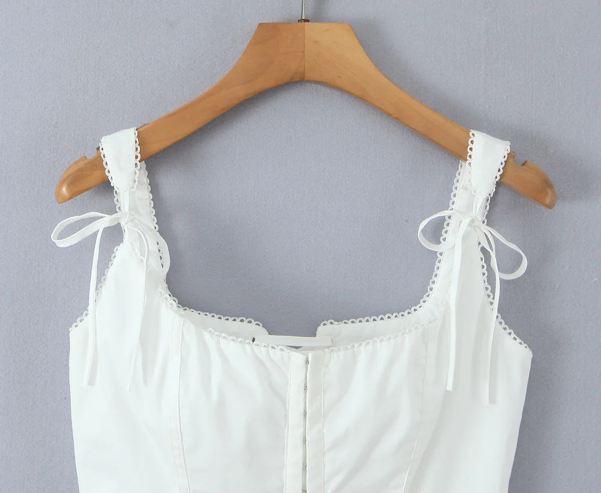 White Tie Up Hook Corset Top