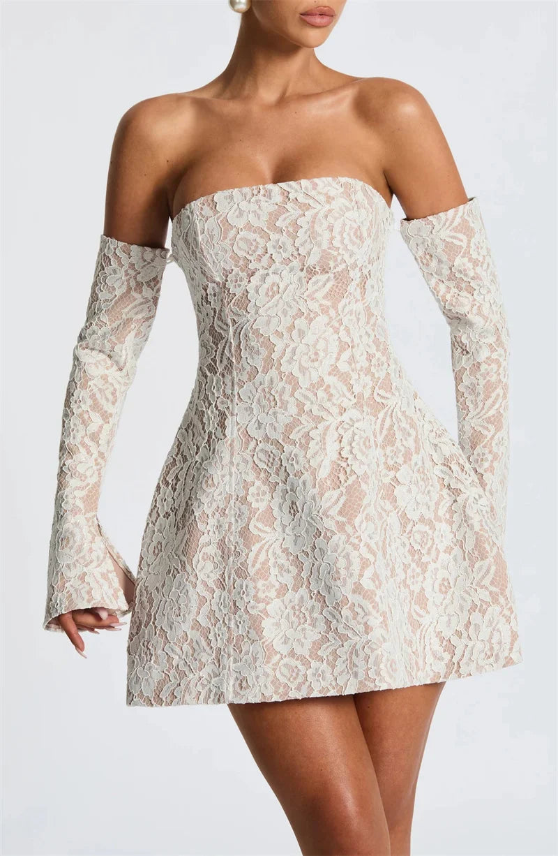 White Lace Off Shoulder Mini Dress