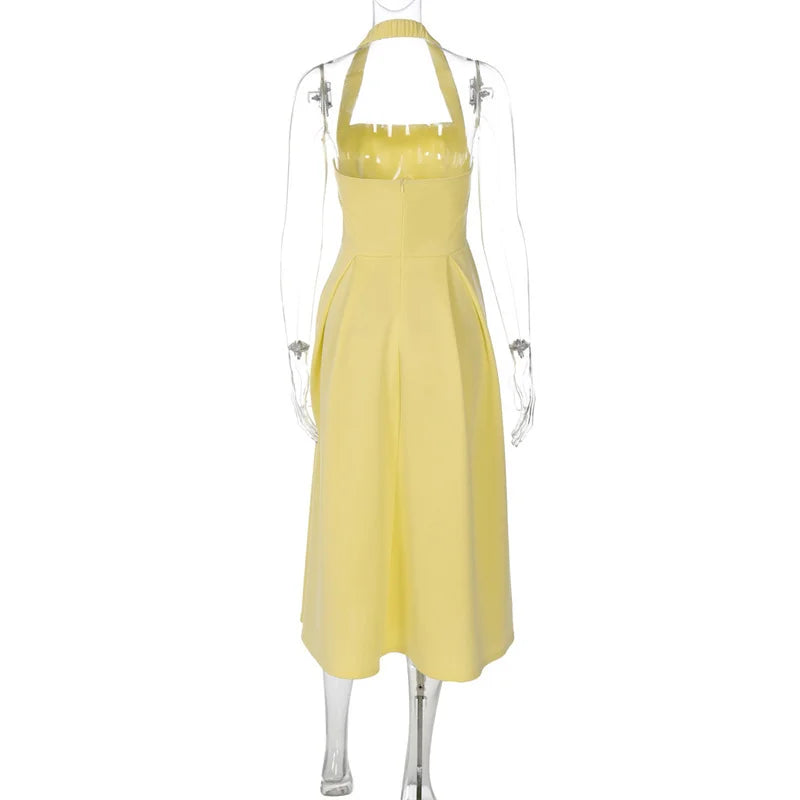 Solid Halter Midi Dress