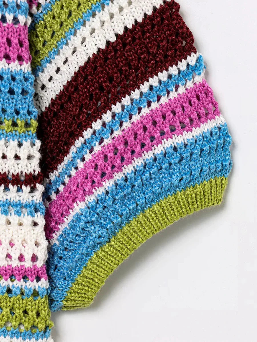 Stripe Colourful Collar Buttoned Shirt And Shorts Set