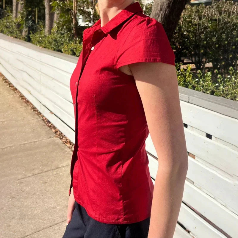 Short Sleeve Button Up Blouse