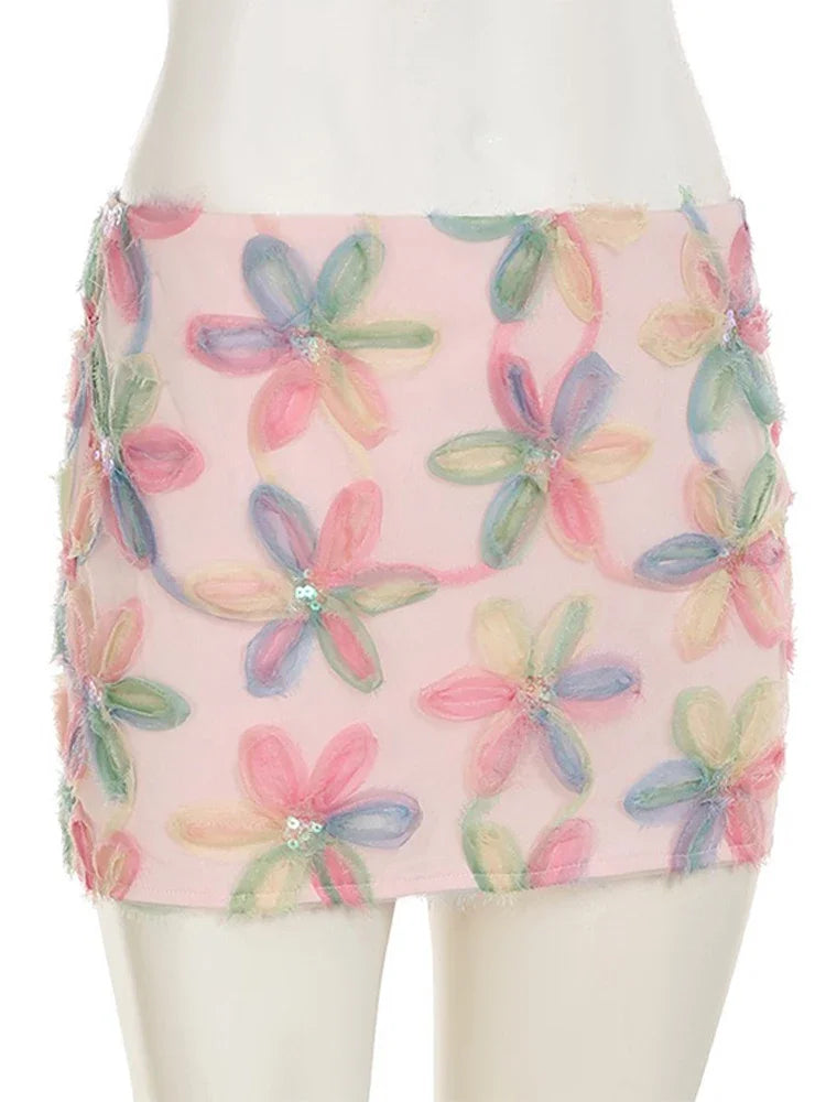 Sequins Flower Rainbow Mini Skirt