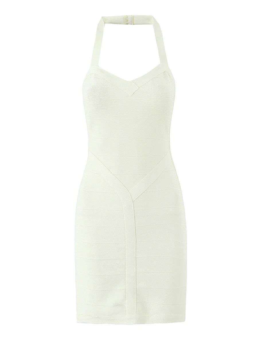 Solid Ribbed Halter Bandage Mini Dress