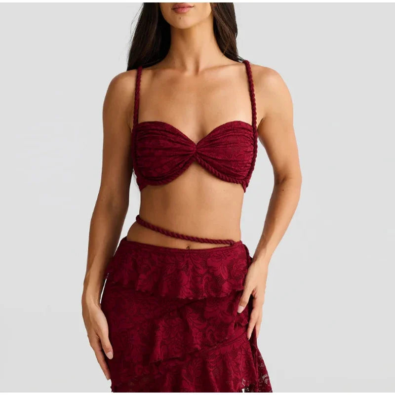 Knitted Twist Bralette And Maxi Skirt Set