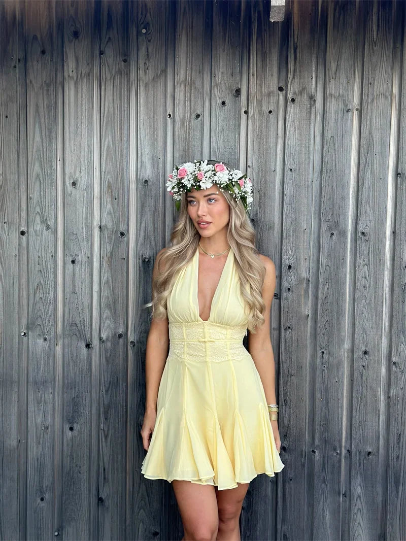 Halter Tie Up Mini Dress