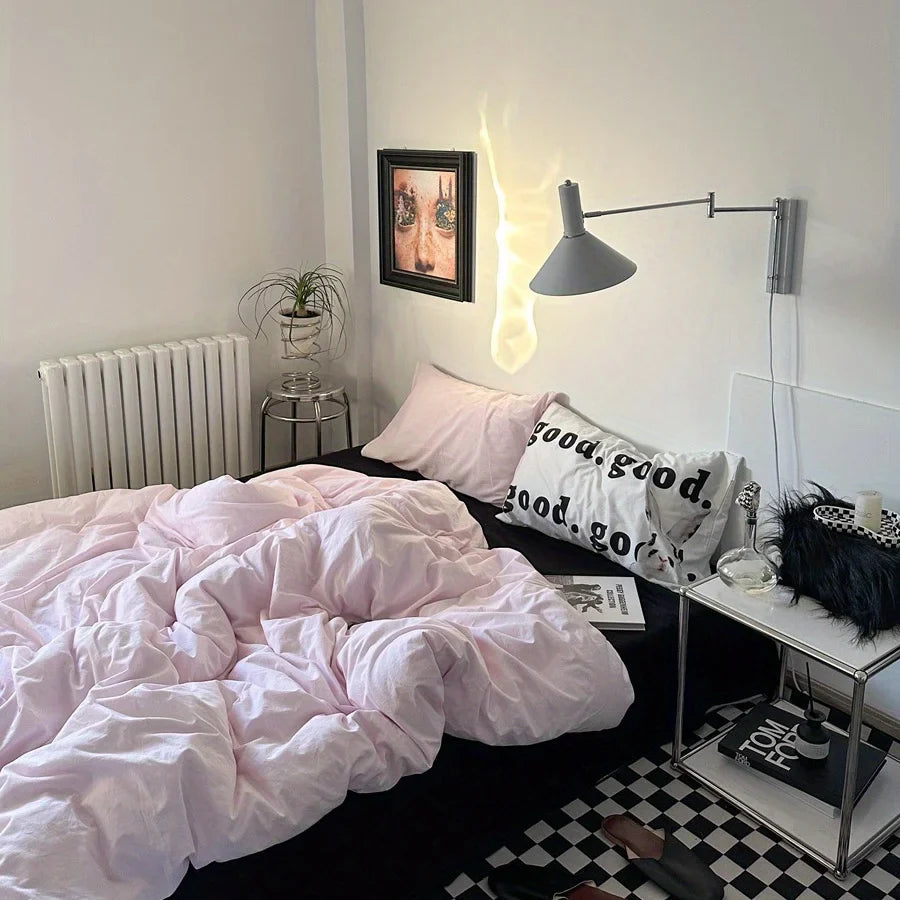 Ins Style Comfortable Bedding Set And Adult Sheets, Solid Color Skin Friendly Down Duvet Cover Set No Filling