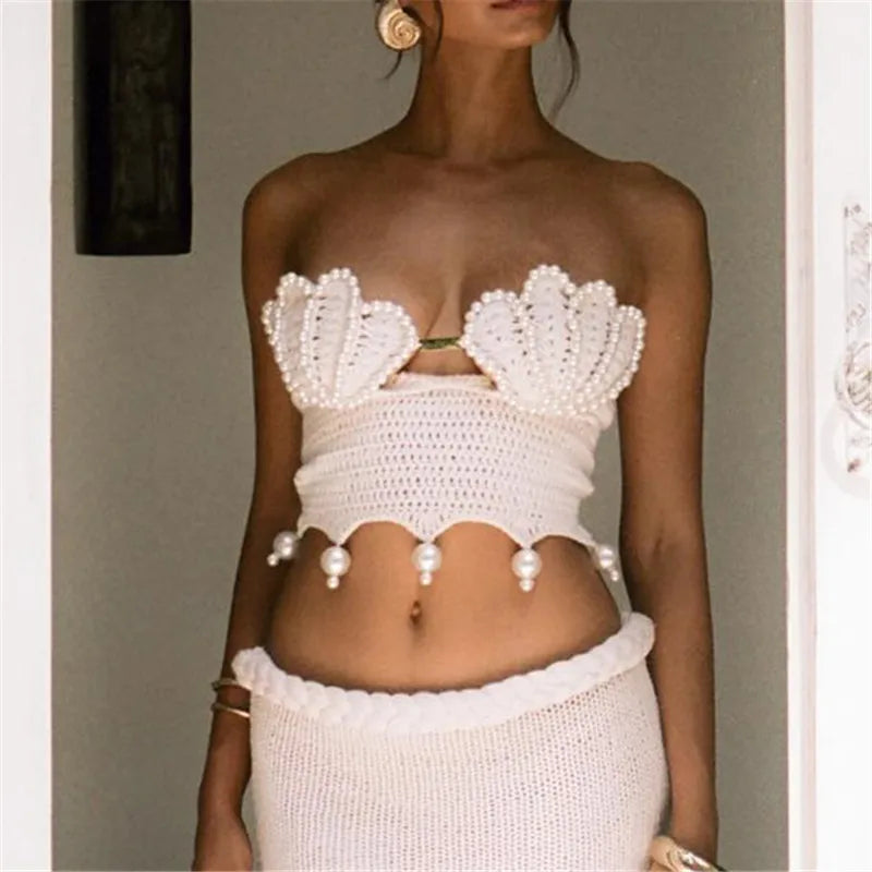 Shell Pearls Knit Tube Top