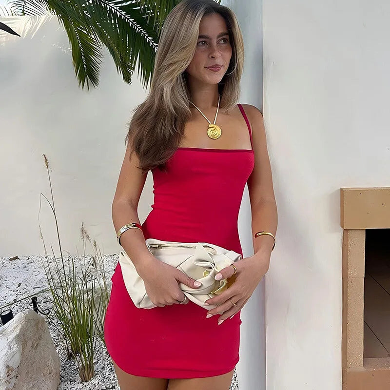 Patchwork Solid Spaghetti Bodycon Dress