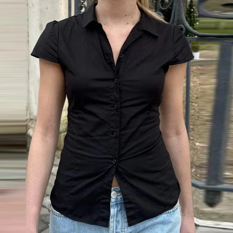 Short Sleeve Button Up Blouse