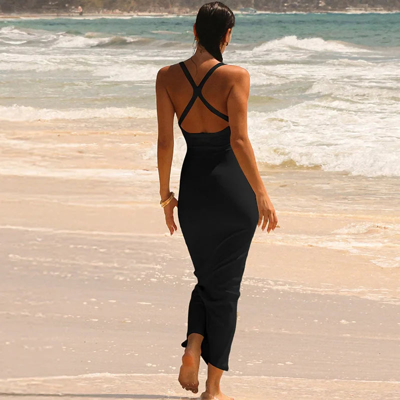 Solid Racer Back Tank Midi Dress