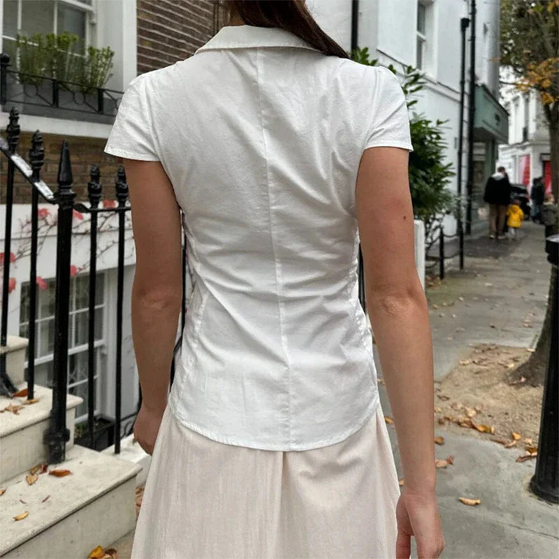 Short Sleeve Button Up Blouse