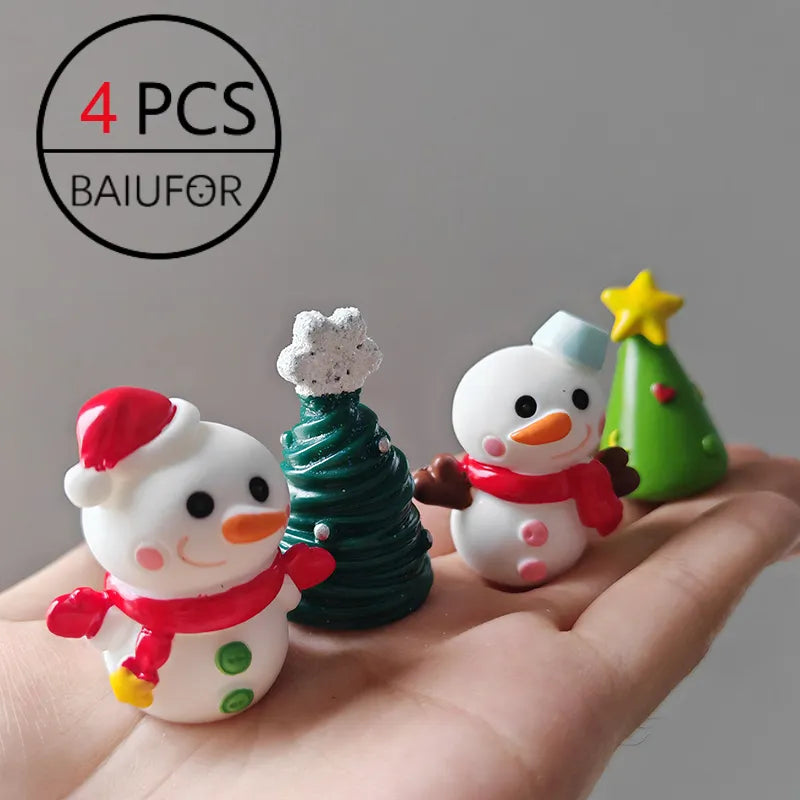 Miniature Christmas Tree Santa Claus Snowmen Gift Box Terrarium Accessories Fairy Garden Figurines Dollhouse Decor