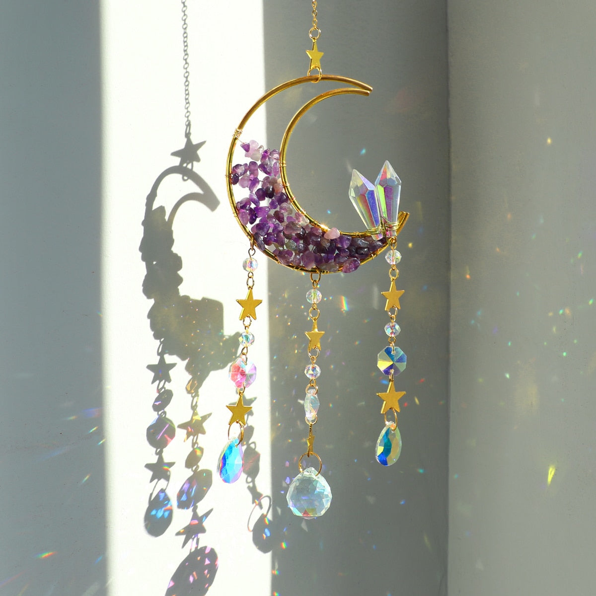 Moon Crystal Prism Stained Glass Ball Sun Catcher Rainbow Maker Home Window Garden Decor Light Catcher Christmas Gift