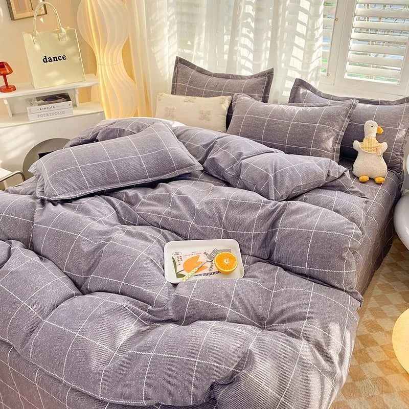 Nordic Princess Purple Bedding Set Girls Boys Single Double Size Flat Sheet Duvet Cover Pillowcase Bed Linens Home Textile