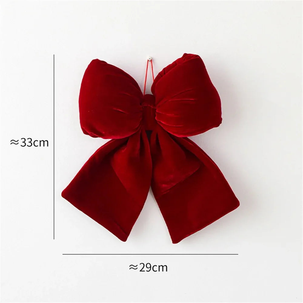 Christmas Bow Decoration Velvet Red Bow Knot Baubles Hanging Ornaments DIY Xmas Trees Pendant For Holiday Home Party Decorations