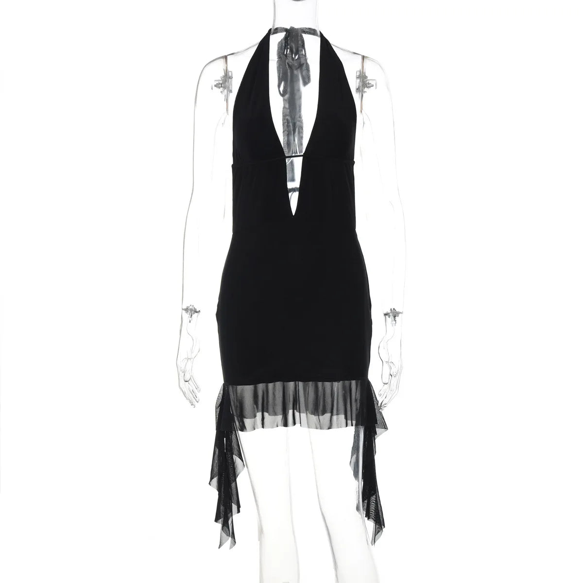 Deep V Neck Ruffle Mini Dress