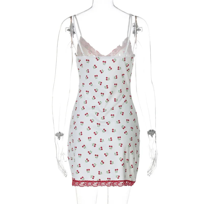 White Cami Red Print Spaghetti Strap Mini Dress