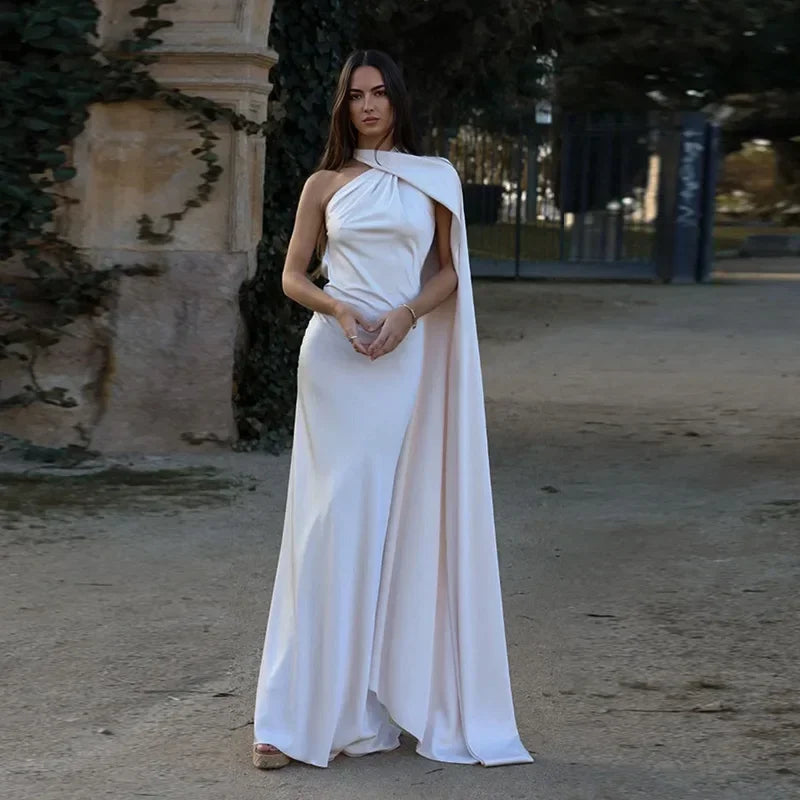 Satin Long Draped Halter Maxi Dress