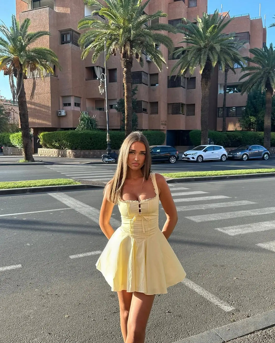 Square Neck Strap Mini Dress