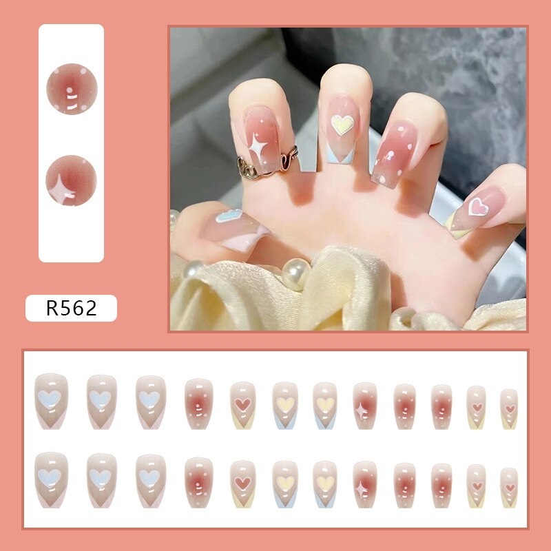 24Pcs/Box New Christmas Elk Snowflake Fake Nails Artificial Short Round Press on Acrylic Nails Tips Coffin Nail with Glue