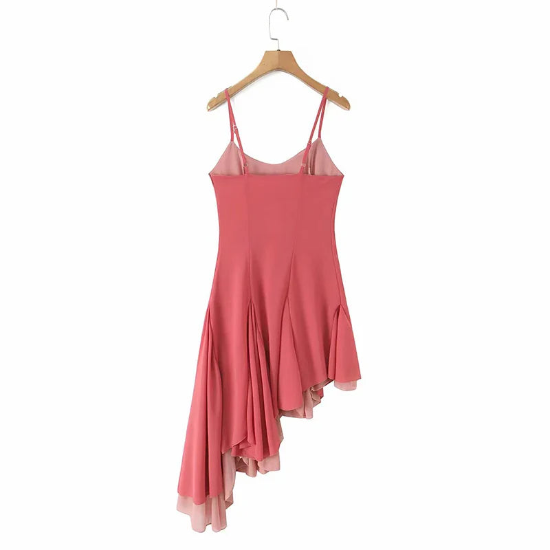 Ruffle Asymmetric Strappy Midi Dress