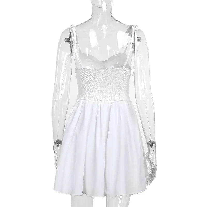 Tie Up Cut Out White Flare Mini Dress