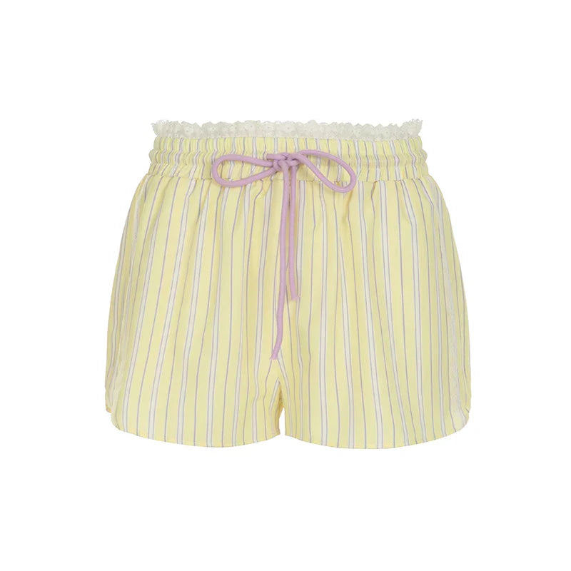 Playful Y2K Striped Drawstring Shorts - Low Rise Comfort