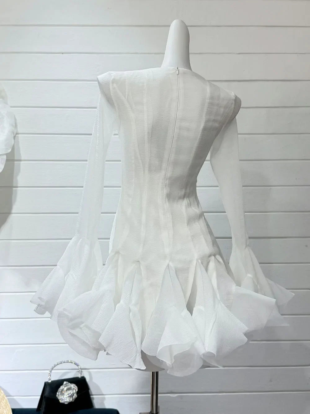 Frill Buttoned Long Sleeve Midi Dress