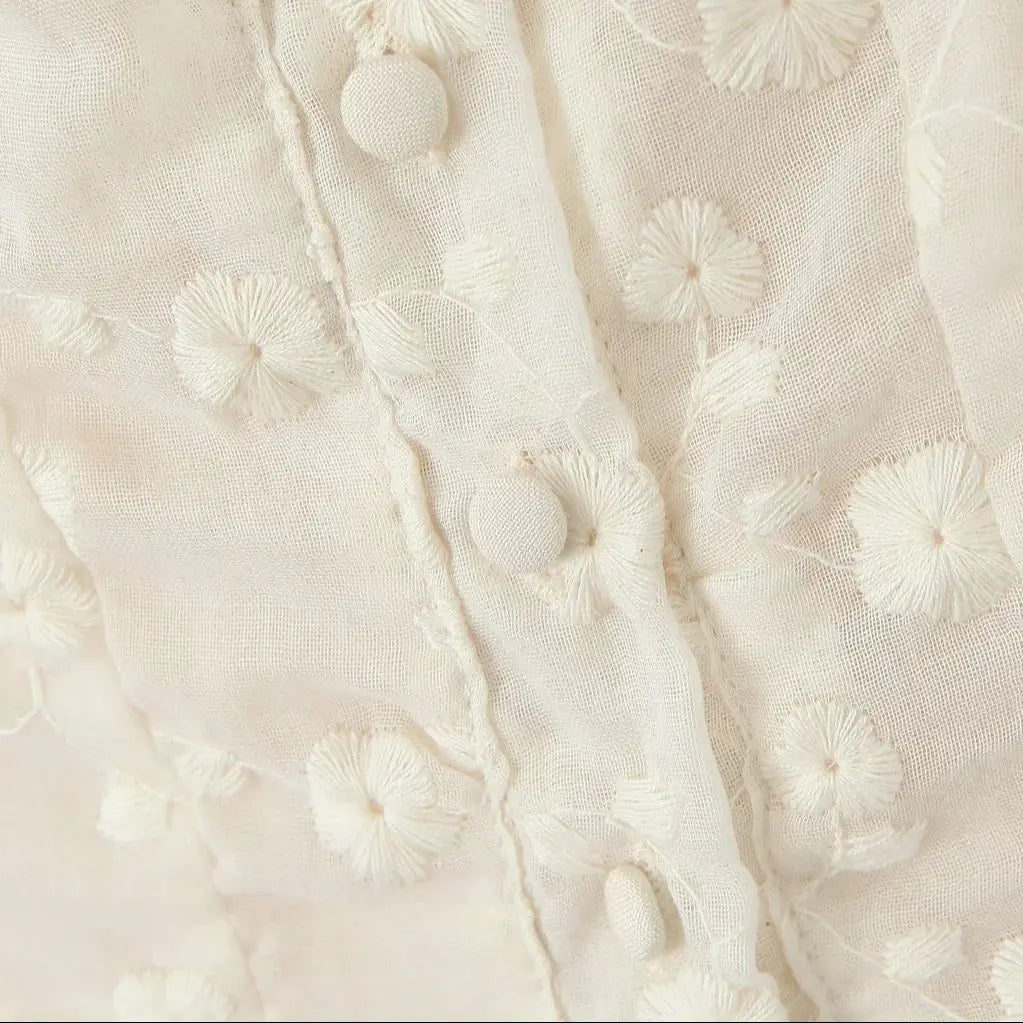 White Corset Buttoned Embroidered Top