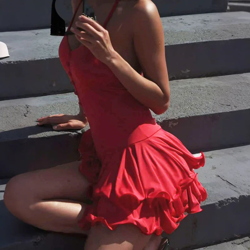 Ruffled Strap Mini Dress