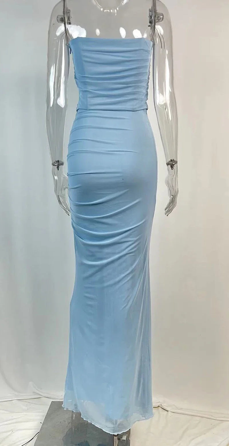 Corset Top With Long Scarves  And Body-con Midi Skirt Set