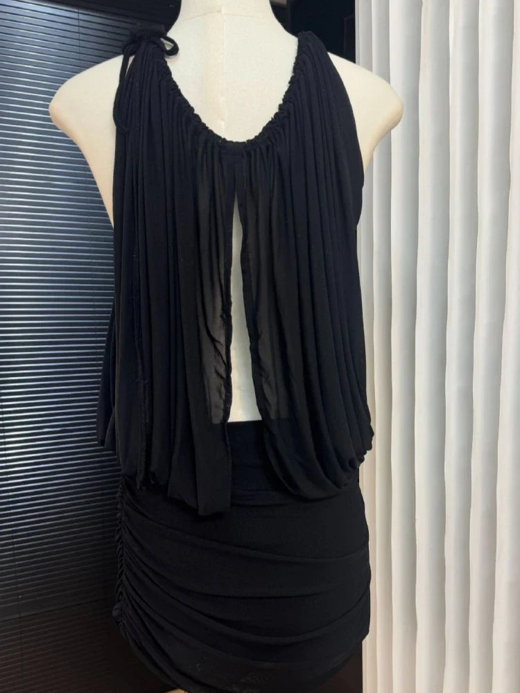 Halter Mesh Ruched Mini Dress