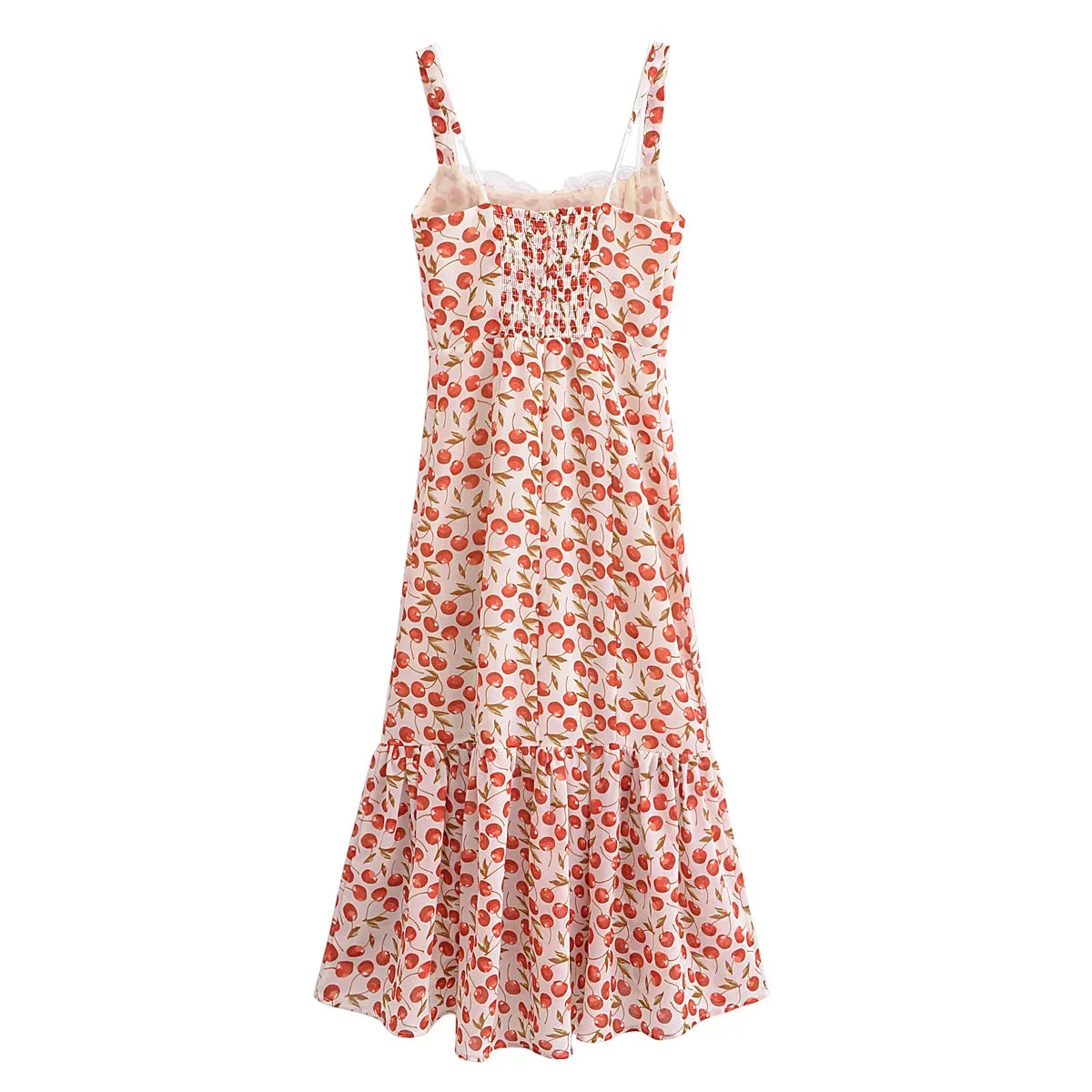 Cherry Print Strap Midi Dress