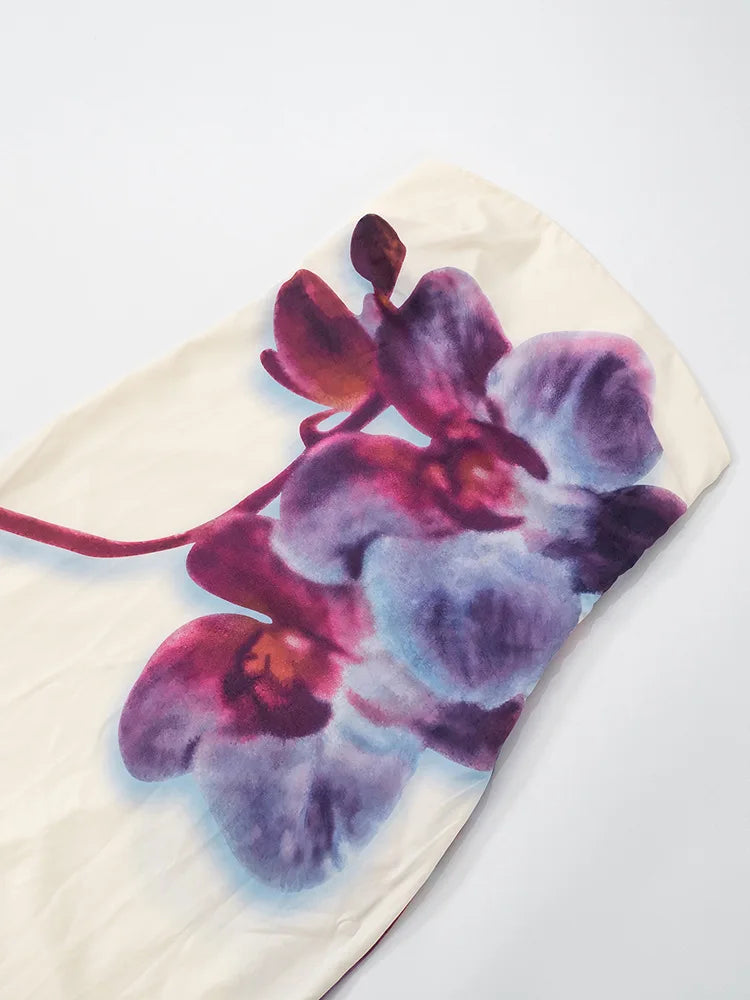 Orchid Floral Print Strapless Straight Maxi Dress