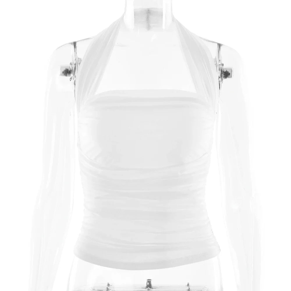 White Ruched Halter Top