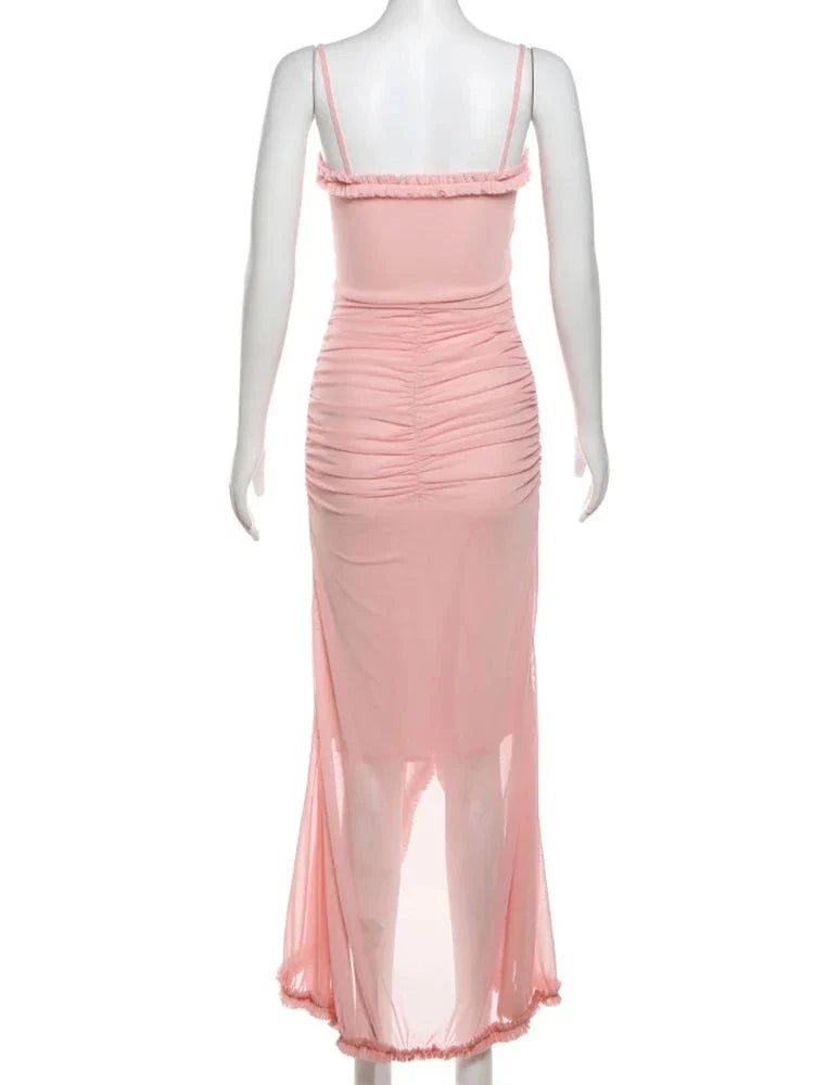 Hollow Out Ruffles Strap Midi Dress