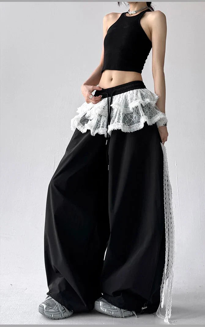 Lace Patchwork Oversized Jogger