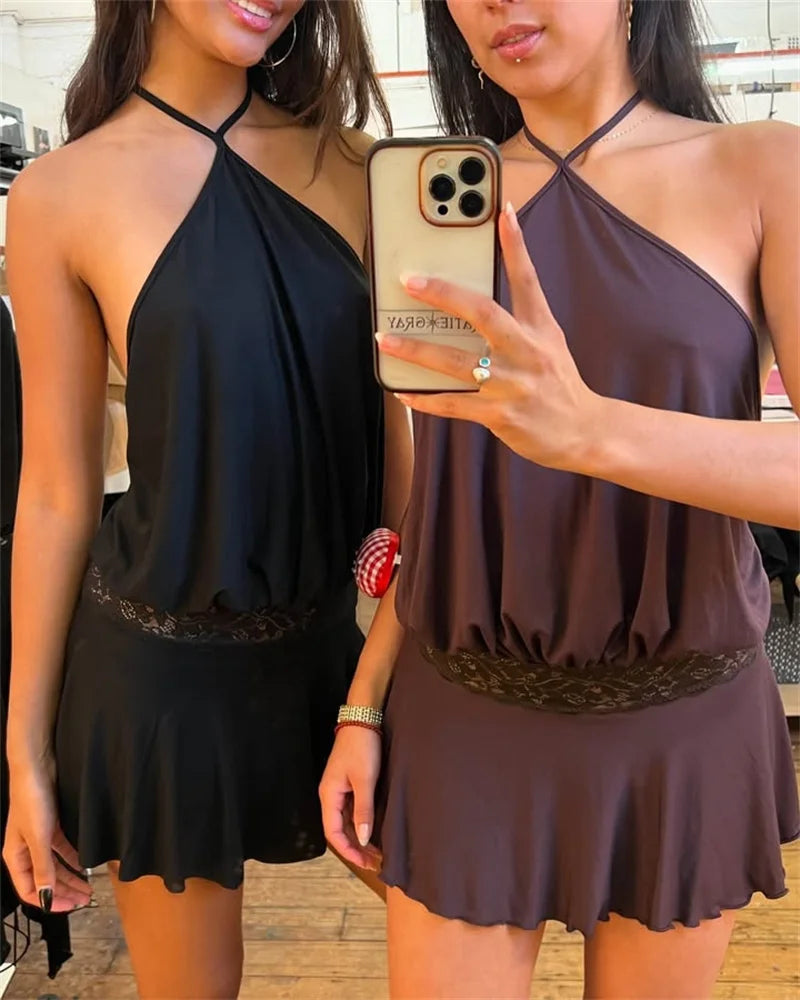 Puff Halter Frill Mini Dress