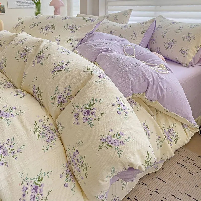 Pink Floral Duvet Cover Set Flowers Sheet Pillowcase Soft Cover No Filling Warm Bed Linen Twin Full Queen Size Home Bedding Set