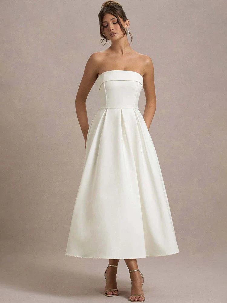 Strapless Solid Midi Dress