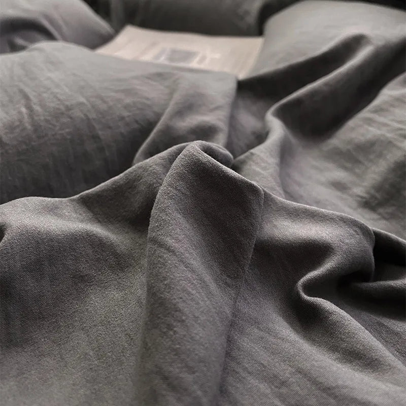 INS Princess Grey Bedding Sets 2025 Solid Color Ruffle Quilt Cover Romantic Bed Sheet Sets Girls Bedroom Duvet Cover 4pcs