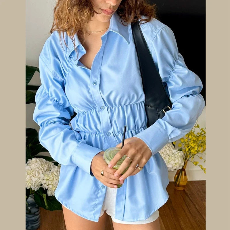 Scrunched Button Up Long Sleeve Shirt